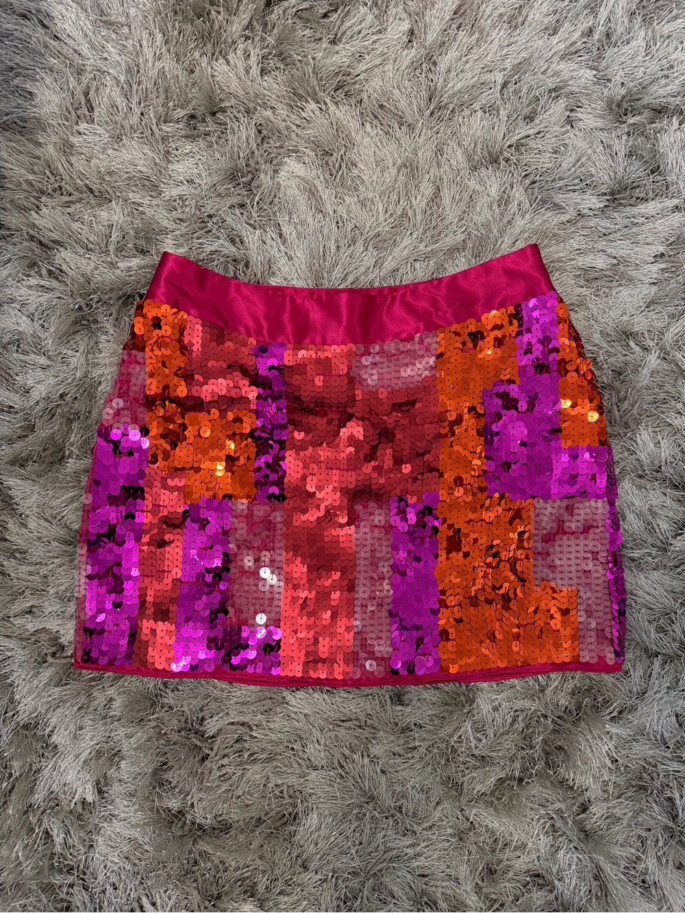 Express Sequin Mini Skirt in Fuchsia, Red & Orange